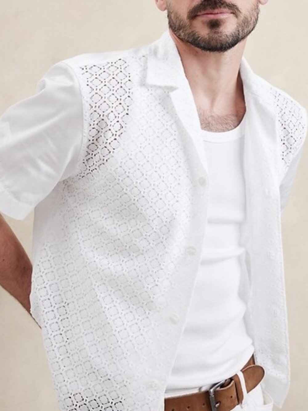 Banana Republic Faria Lace Resort Shirt White Men’s XL NWT